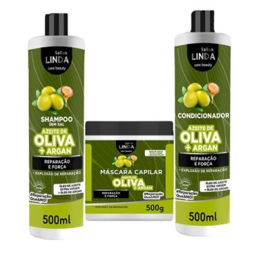 Imagem de Kit Azeite de Oliva + Argan Shampoo Condicionador e Mascara - Sallon L