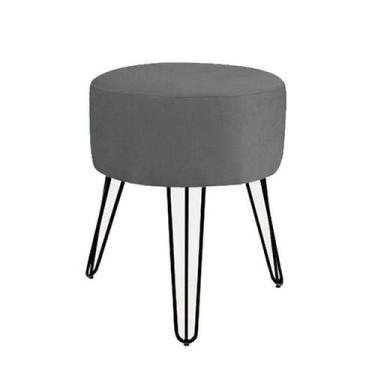Imagem de Puff Magnus Redondo Suede Cinza Pés De Ferro Preto Verniz - Decore.Com