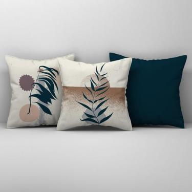 Imagem de Kit Trio de Almofadas Cheias Estampadas Folhas em Veludo Suede 45cm x 