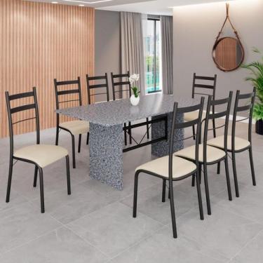 Imagem de Conjunto Sala de Jantar Mesa Retangular 180x75cm Tampo Granito Ocre 8 