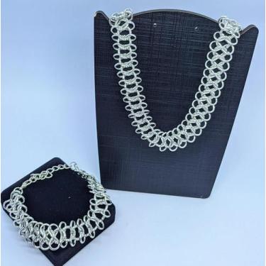Imagem de Kit Colar e Pulseira Corrente Grossa Elo Oitinho infinito Entrelaçados