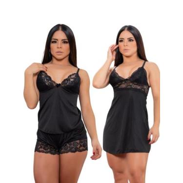 Imagem de KIT Camisola e Baby Doll Pijama Sexy Renda Feminina Sedução - Ninfrodi