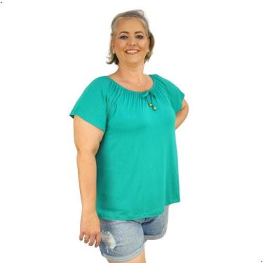 Imagem de Blusa Feminina Plus Size Ciganinha Manga Curta Lisa - Coalizão Fashion