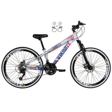 Imagem de Bicicleta Aro 26 Vikingx Tuff Prata com Azul 21v Alumínio Freio Hidráu
