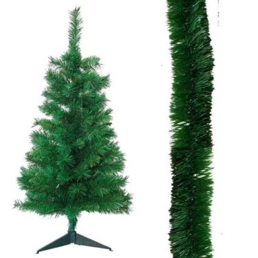 Imagem de Kit Arvore De Natal Com Festão De 2 Metros 60 cm 40 galhos realistas E