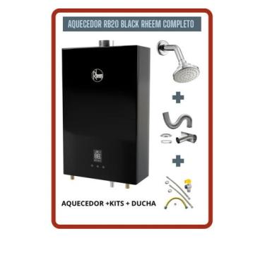 Imagem de Aquecedor a gás 20 Litros Rheem Glp + Kit de Instalação + Ducha, Preto