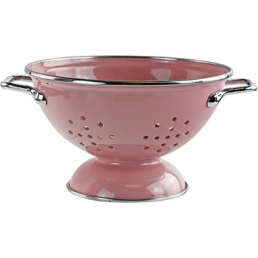 Imagem de Reston Lloyd Calypso Basics Escorredor esmaltado revestido em pó com base sólida, cesta de filtro com alças, para macarrão, frutas vermelhas, legumes, frutas, cesta de presente, rosa, 1 litro (947 g|