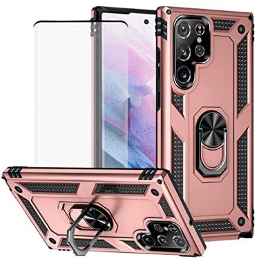 Imagem de Yerebel Capa para Galaxy S22 Ultra, SM-S908U com protetor de tela de vidro temperado, [grau militar] [anel de metal] [suporte magnético] capa resistente para Samsung Galaxy S22 Ultra 5G (ouro rosa)