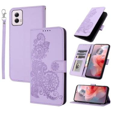 Imagem de Dibosom Capa carteira floral para Motorola Moto G Power 5G 2024 com alça de pulso flip com zíper, suporte de cartão de couro PU de luxo elegante acessórios de corpo inteiro capa de celular para G5