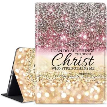 Imagem de Compatível com nova capa para iPad 9ª 8ª e 7ª geração, suporte ajustável com proteção inteligente automática para despertar/hibernar, 10,2 polegadas, glitter de diamantes, versículo bíblico Filipenses
