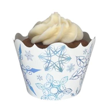 Imagem de Peças de festa de floco de neve congelado para cupcake (pacote com 12) - lembrancinhas de festa de aniversário de inverno do país das maravilhas decorações de festa de aniversário para meninas com gel