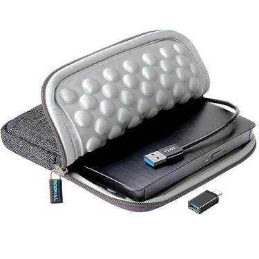 Imagem de ROOFULL Unidade externa de CD DVD +/-RW USB 3.0 tipo-C portátil CD ROM DVD gravador gravador leitor gravador com estojo de armazenamento protetor para laptop Windows 11/10, Mac MacBook Pro/Air