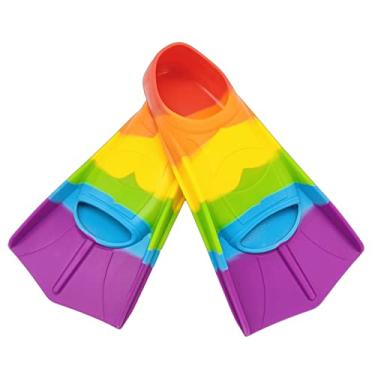 Imagem de Fadgesy Barbatanas de treinamento de natação, nadadeiras de silicone confortáveis para natação e mergulho, tamanho adequado para crianças meninos adultos (médio, seis coloridos-B)