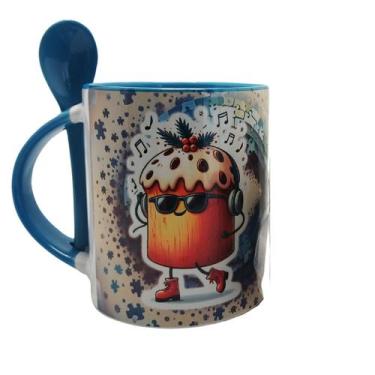 Imagem de Super Caneca com colher azul Autista que ama Chocotone com chaveiro - 