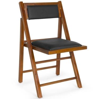 Imagem de Cadeira Dobrável Rústica Castanho De Madeira Com Estofado - Preto