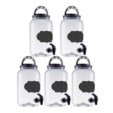 Imagem de Kit 5 Suqueira 3,6 Litros Tampa E Torneira Pote Lousa Dispenser Multiuso (Preto)