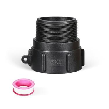 Imagem de Adaptador de sacola IBC 275 330, encaixe para bolsa IBC, rosca grossa de 5 cm x macho, mangueira de jardim macho G para mangueira de jardim, conector de plugue de dreno (preto, rosca grossa de 5 cm x