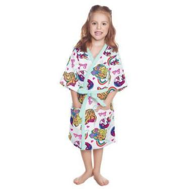 Imagem de Roupão Felpudo Infantil Quimono Barbie Reinos Mágicos M - Lepper