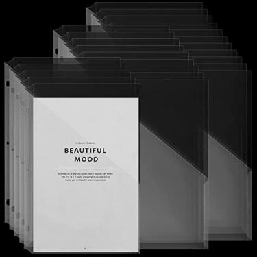 Imagem de Sherr Pacote com 50, tamanho A4, 24 x 30 cm, bolsos para fichário, 3 furos, pastas de documentos de plástico transparente, organizador de pastas de plástico com bolsos, divisórias de bolso, jaqueta de