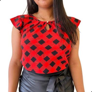 Imagem de Blusinha Feminina Social Crepe Estampa Xadrez - Look Modas Octavio, M,