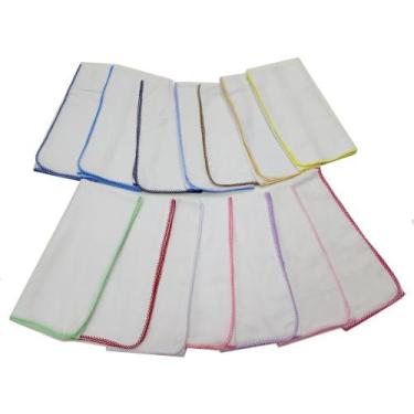 Imagem de Kit 5 fralda quadriculada lisa 68 cm x 68 cm com crochê - cores sortid