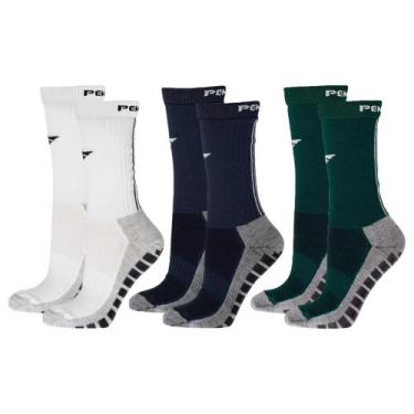 Imagem de Kit 3 Pares de Meias Penalty Grip Masculina, Branco, Verde, 39-44