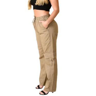 Imagem de Calças Cargo Feminina Jeans Larga Skatista Bolso Lateral - Mitchelgutt