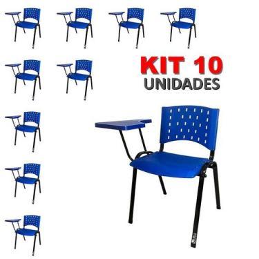Imagem de Cadeira Universitária Plástica Azul 10 Unidades Prancheta Plástica - U