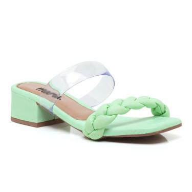 Imagem de Sandália Tamanco Salto Grosso Médio Cristal Vinil Transparente Moda - 