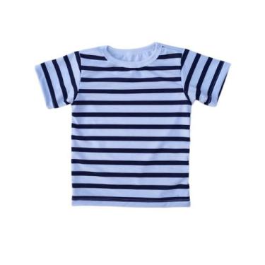 Imagem de Camiseta Infantil Unissex Listrada Branca Azul - Calupa, 4A