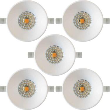 Imagem de Kit 5 mini spot led redondo embutir recuado 3w branco quente 3000k bra