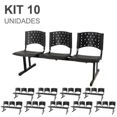 Imagem de Kit 10 Cadeiras longarinas PLÁSTICAS 03 Lugares - Cor PRETO - REALPLAS