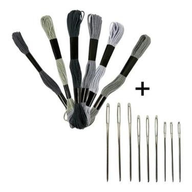 Imagem de Kit 6 Meadas Para Bordado Ponto Cruz + 9 Agulhas De Bordar - Adb