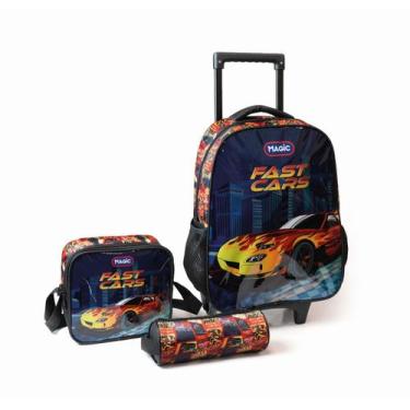 Imagem de Kit Mochila Infantil Escolar com Rodinhas + Estojo e Lancheira Térmica