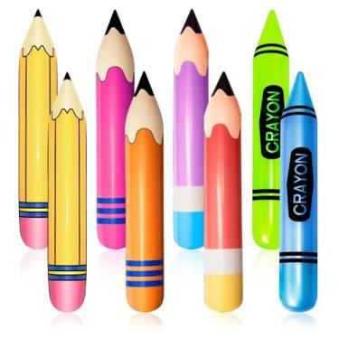 Imagem de Conjunto de 8 balões infláveis de giz de cera, cores ricas, decoração de festa de volta às aulas, decoração escolar, para sala de aula, parquinho interno e externo, decoração de festa de aniversário