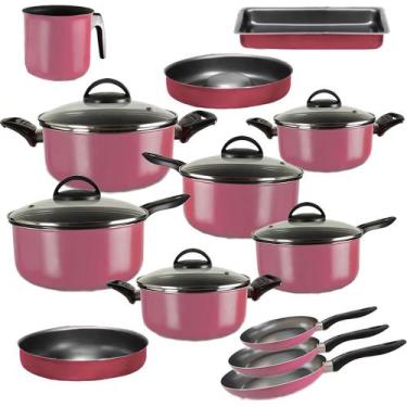 Imagem de Jogo de Panela Completo 13 Peças Teflon Tampa de Vidro Cores - Marpal,