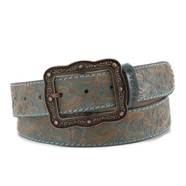 Imagem de Cinto de Couro Floral Estonado Country com Acabamento Rústico Unissex 