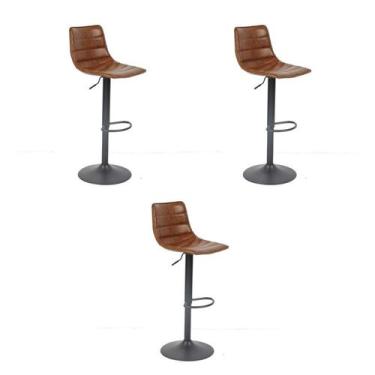 Imagem de Kit 3 Bancos Barbacena Marrom PU Base Disco - Rivatti