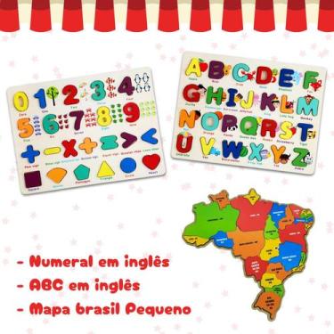 Imagem de Kit Educativo Infantil Aprendizado Ingles Portugues Mapa do Brasil Alf