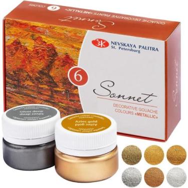 Imagem de Kit Guache Metálico Nevskaya Palitra Sonnet com 6 Cores de 20ml