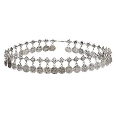 Imagem de idealway Moedas pendentes de prata cigana, corrente de barriga, hippie, boho, corrente de dança do ventre, joia corporal, 40", liga metálica, Sem Pedra Preciosa