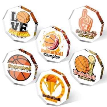 Imagem de Lineshading Troféu de acrílico de basquete, 6 peças, 6 x 6 cm, concurso de basquete, campeão, medalhas, recompensa, presente laranja, preto, amor, número 1, prêmio de competição de fãs para crianças,