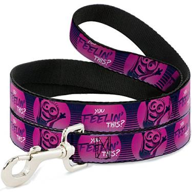 Imagem de Buckle-Down Coleira para animais de estimação - DM3 Minion Arms Up Dancing Pose YOU SENELIN' THIS? Roxo/Rosa/Branco - 1,8 m de comprimento - 2,5 cm de largura