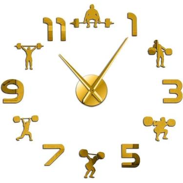 Imagem de Decoração de parede de sala de ginástica para levantamento de peso DIY relógio de parede gigante com efeito de espelho Powerlifting sem moldura relógio de parede grande relógio de parede GYM
