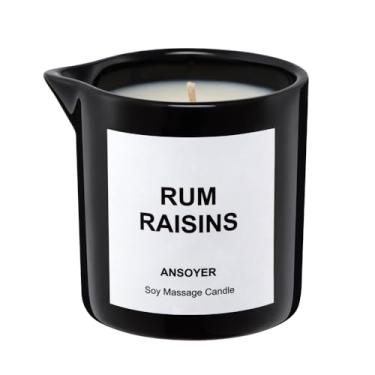 Imagem de ANSOYER Vela de Óleo de Massagem para Homens, Cuidado Corporal Ultra-Hidratante com Óleo de Soja, Vela de Óleo Corporal, 8,1 Oz, Presente Incrível (Passas de Rum)