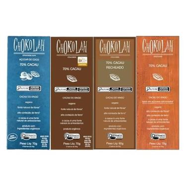 Imagem de Kit 4 Chocolates 70% Orgânico CHoKolaH: Açúcar de Coco, Açúcar Demerara, Recheado, Baixo em Açúcares