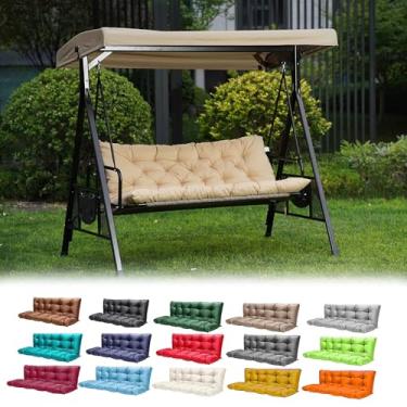 Imagem de GPQAWER Almofadas de balanço para varanda, almofadas externas de substituição de 3 lugares com encosto, almofada de banco espessa à prova d'água com laços para varanda, pátio, exterior, quintal e