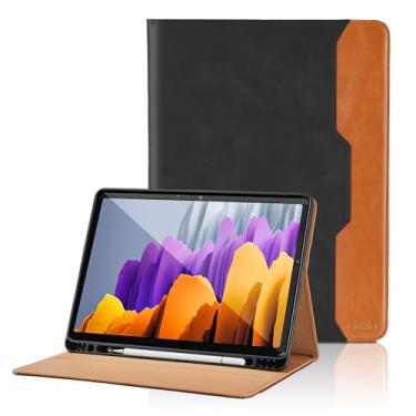Imagem de Capa para Samsung Galaxy Tab S8 2022/S7 2020 2020 11 polegadas - Modelo (SM-X700/X706/T870/T875/T878) com suporte de caneta S, capa flip de couro PU com alça de mão, capa inteligente para ativar/hibernar automaticamente, preta