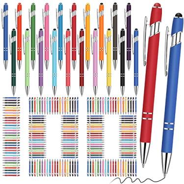 Imagem de Yeaqee 100 canetas esferográficas com ponta Stylus Click Metal Pen, 2 em 1 canetas de tinta preta para escrever caneta Stylus de ponta média de 1,0 mm para tablet com tela sensível ao toque, cores
