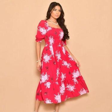 Imagem de Vestido midi estampado crepinho lastex manga curto 0090 - NoBrand, Fuc